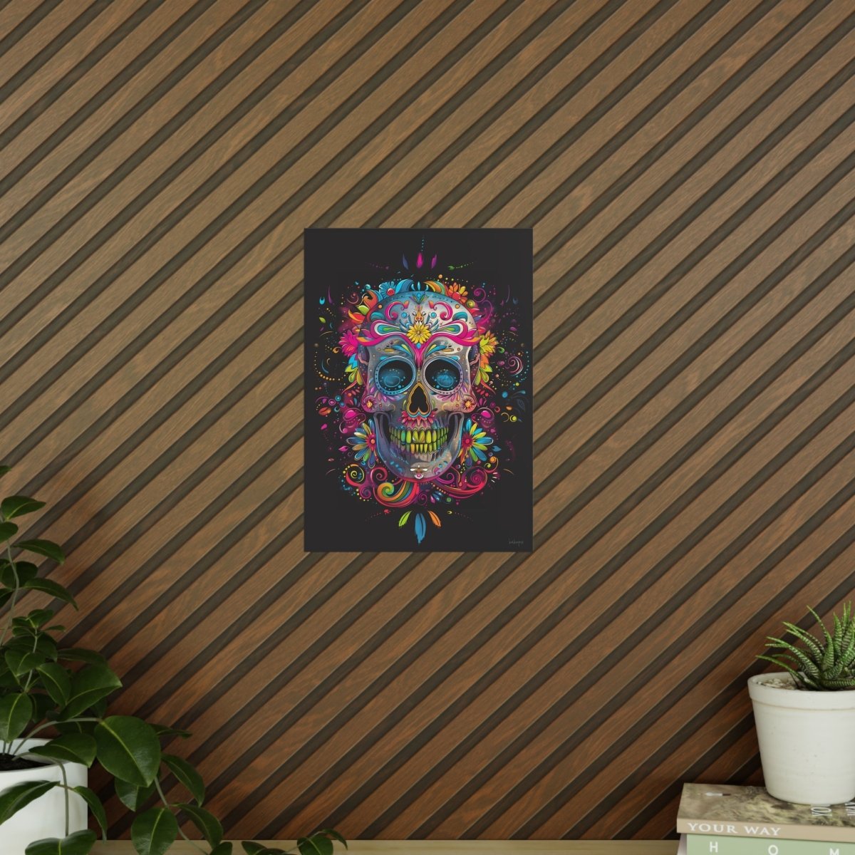 Florales Totenkopf Kunstposter – Lebendig und Farbenfroh - Poster bei HappyHugPixels