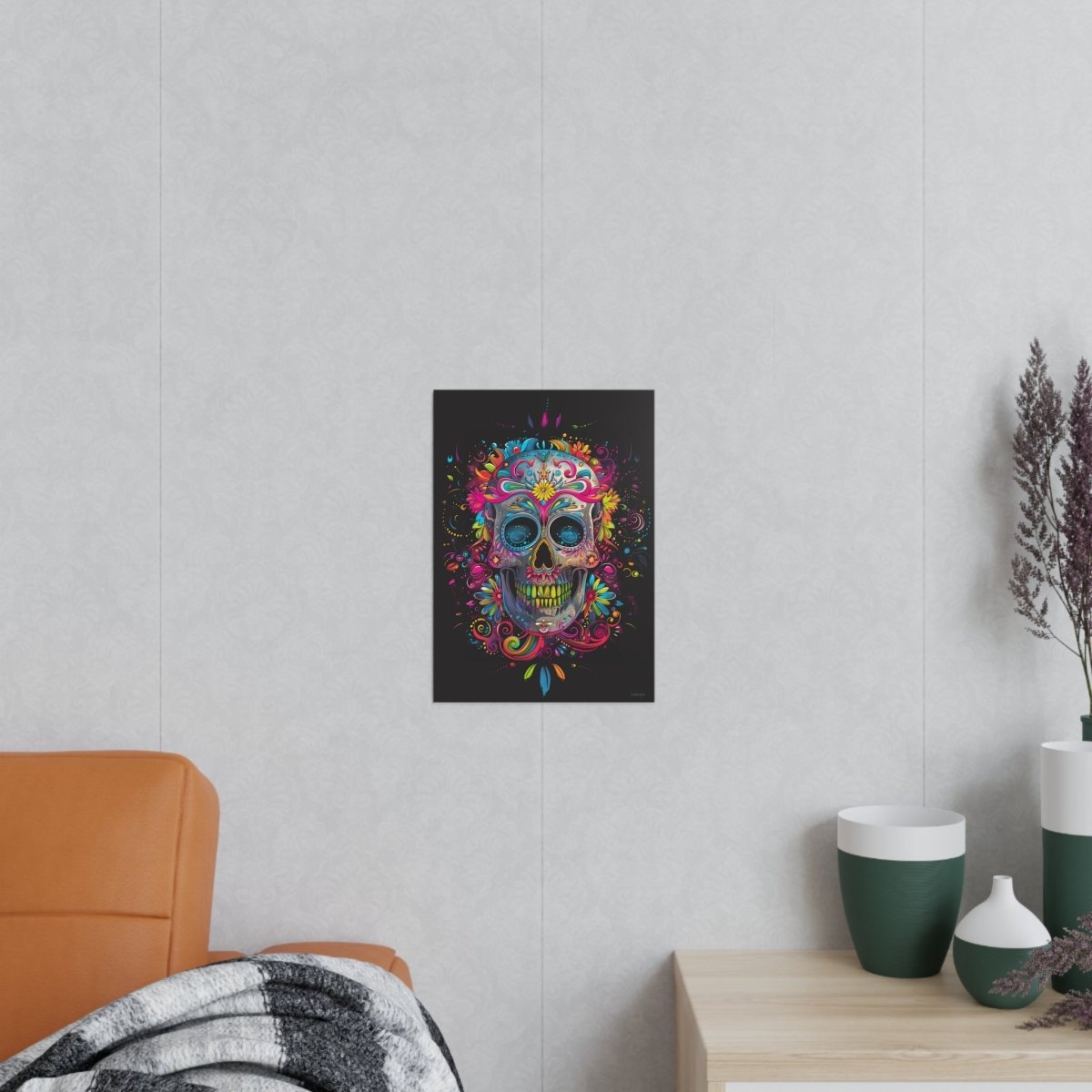 Florales Totenkopf Kunstposter – Lebendig und Farbenfroh - Poster bei HappyHugPixels