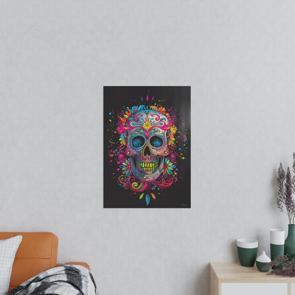 Florales Totenkopf Kunstposter – Lebendig und Farbenfroh - Poster bei HappyHugPixels