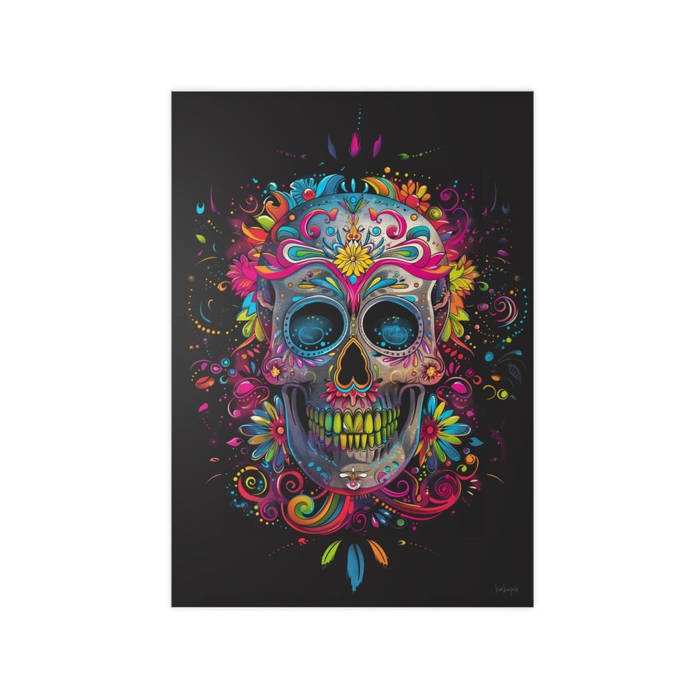 Florales Totenkopf Kunstposter – Lebendig und Farbenfroh - Poster bei HappyHugPixels