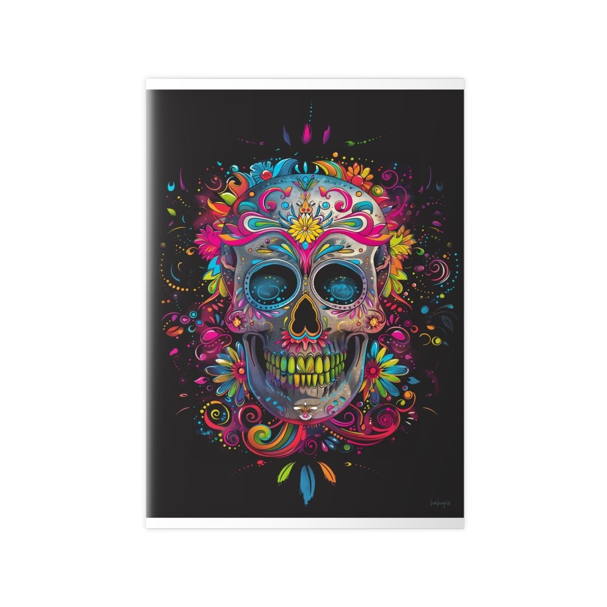 Florales Totenkopf Kunstposter – Lebendig und Farbenfroh - Poster bei HappyHugPixels