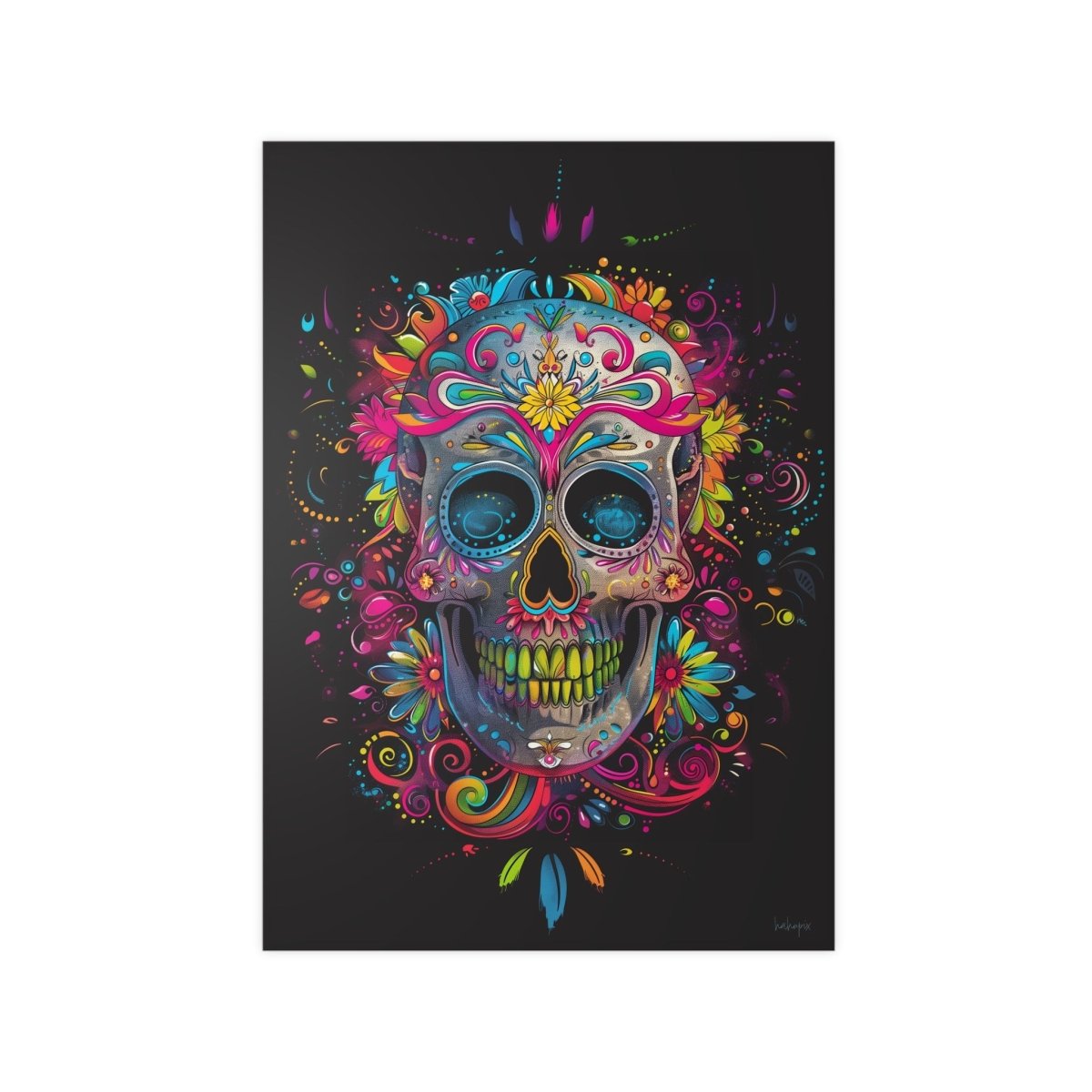 Florales Totenkopf Kunstposter – Lebendig und Farbenfroh - Poster bei HappyHugPixels