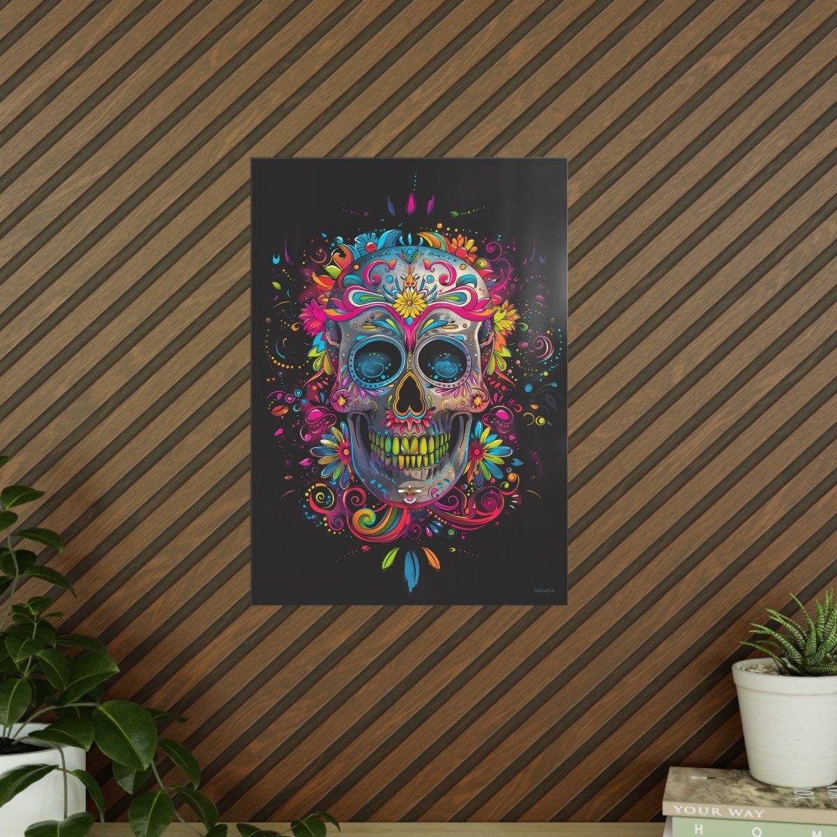 Florales Totenkopf Kunstposter – Lebendig und Farbenfroh - Poster bei HappyHugPixels