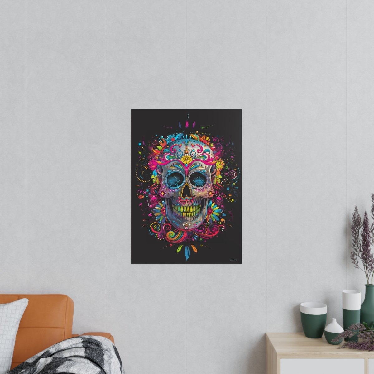 Florales Totenkopf Kunstposter – Lebendig und Farbenfroh - Poster bei HappyHugPixels