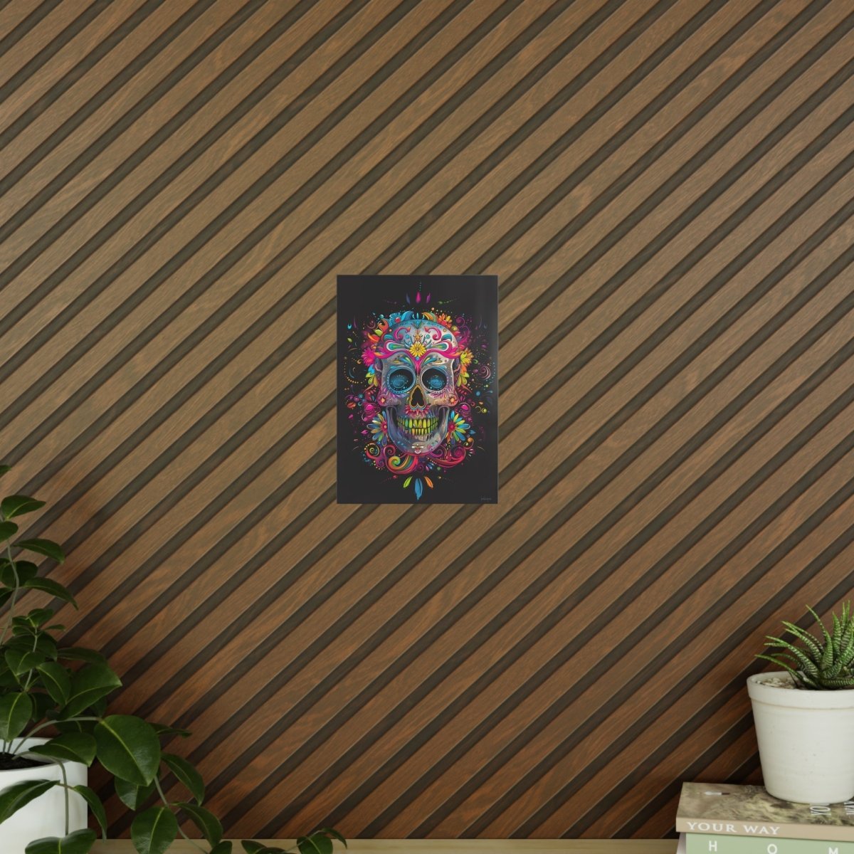 Florales Totenkopf Kunstposter – Lebendig und Farbenfroh - Poster bei HappyHugPixels