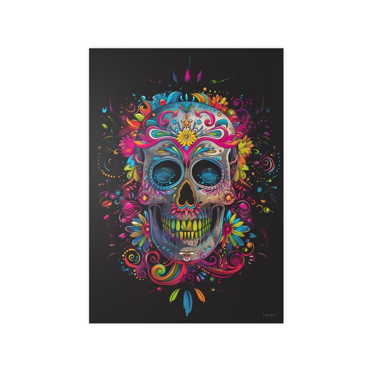 Florales Totenkopf Kunstposter – Lebendig und Farbenfroh - Poster bei HappyHugPixels