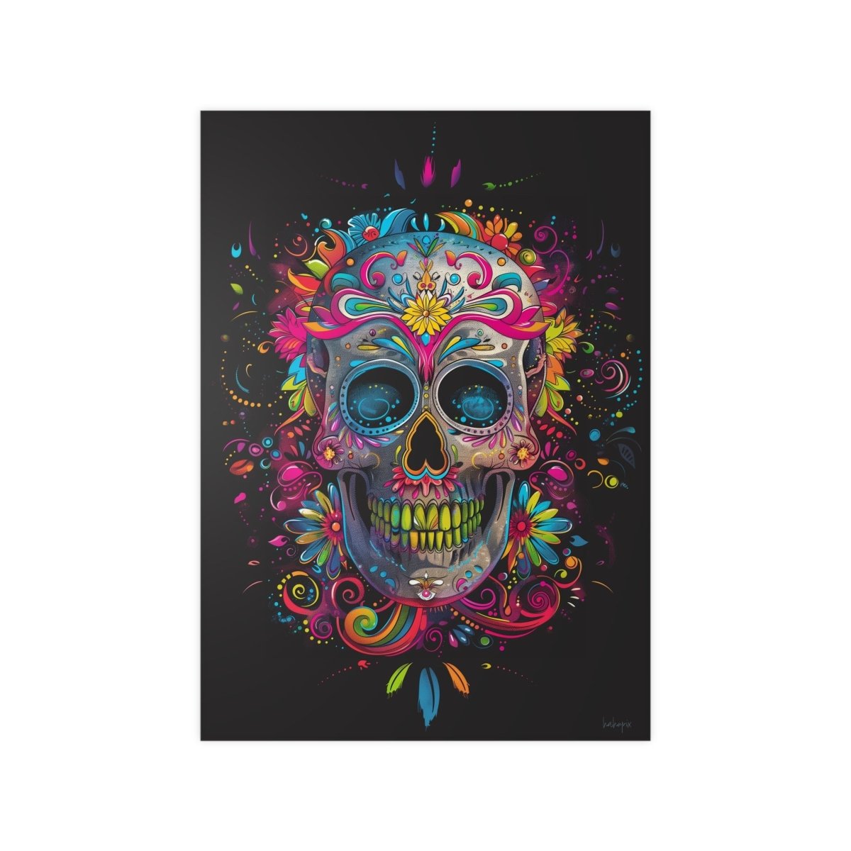 Florales Totenkopf Kunstposter – Lebendig und Farbenfroh - Poster bei HappyHugPixels