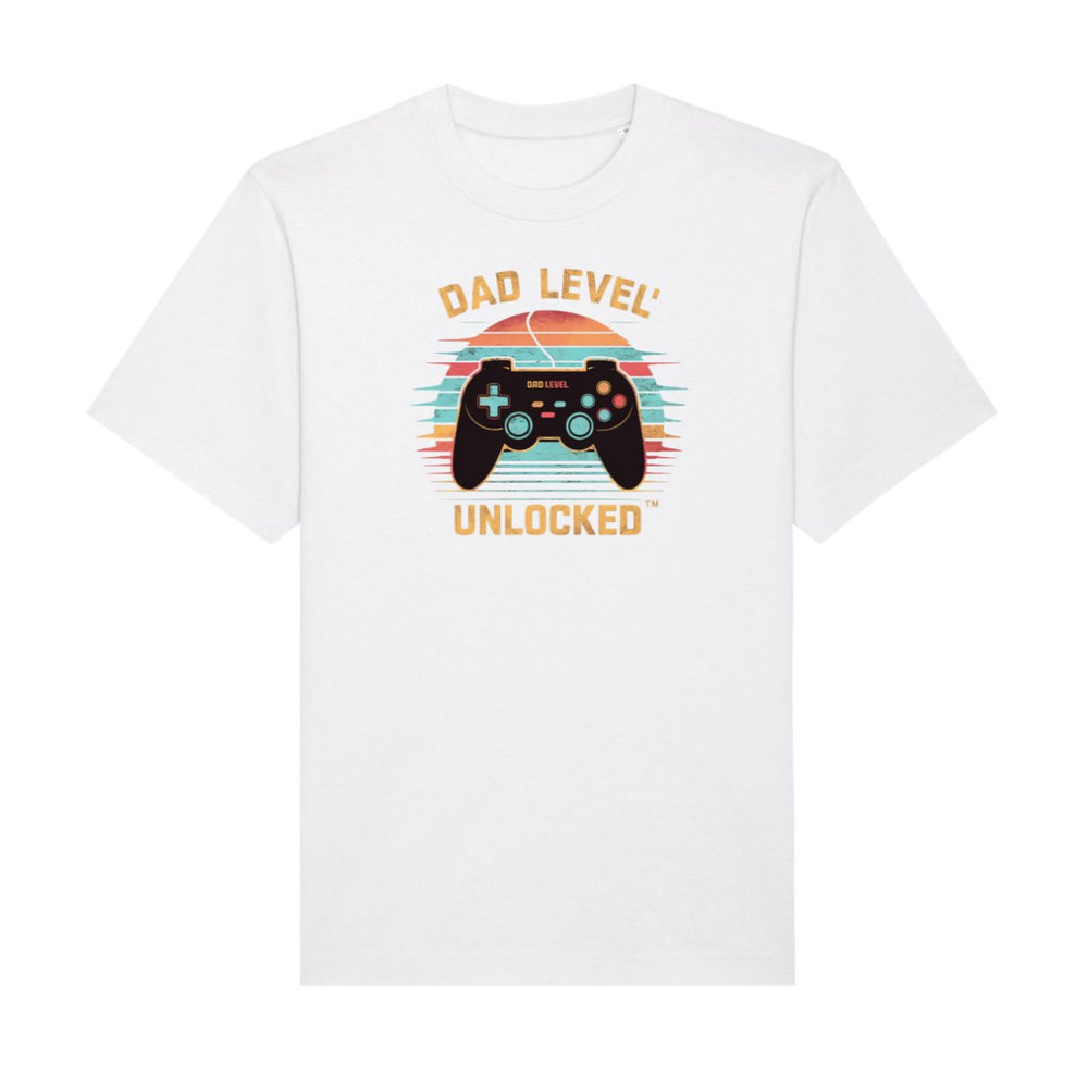 Freizeit T-Shirt Gamer Dad - "Dad Level Unlocked" - Langlebiges Retro-Design - HappyHugPixels