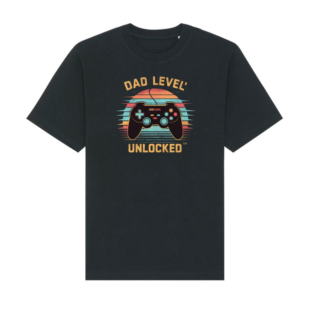 Freizeit T-Shirt Gamer Dad - "Dad Level Unlocked" - Langlebiges Retro-Design - HappyHugPixels