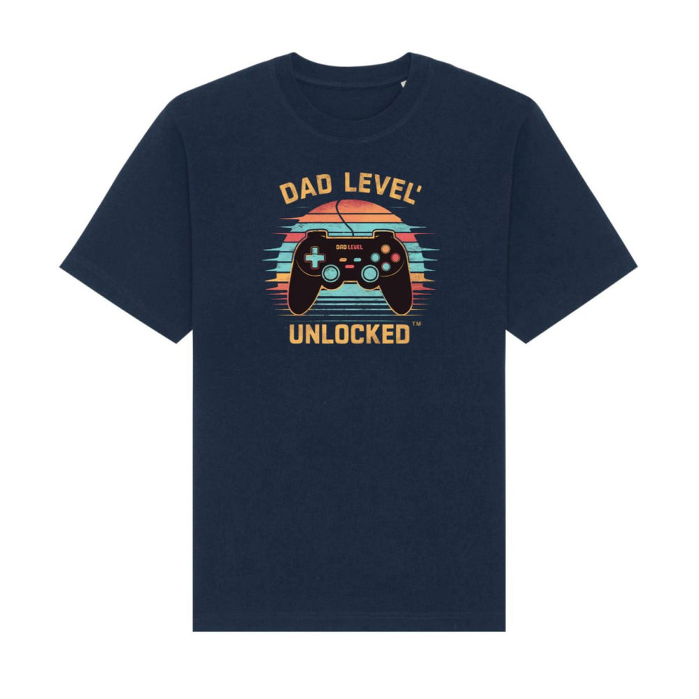 Freizeit T-Shirt Gamer Dad - "Dad Level Unlocked" - Langlebiges Retro-Design - HappyHugPixels