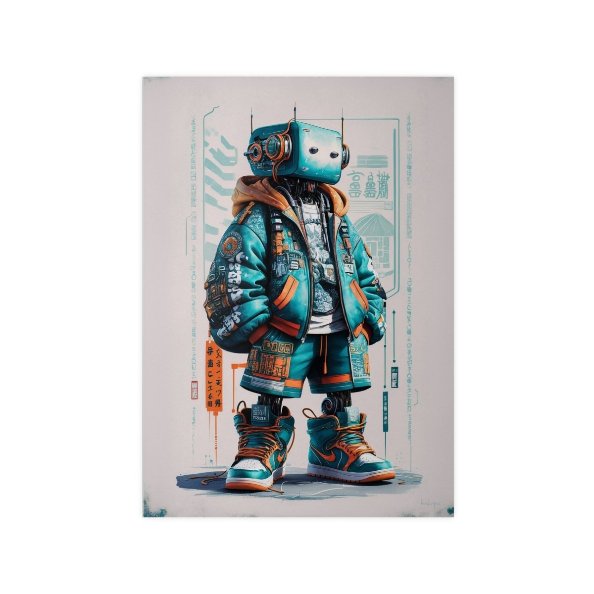 Gaming Robot Poster – Futuristischer Cyborg im Streetwear - Look - Poster bei HappyHugPixels