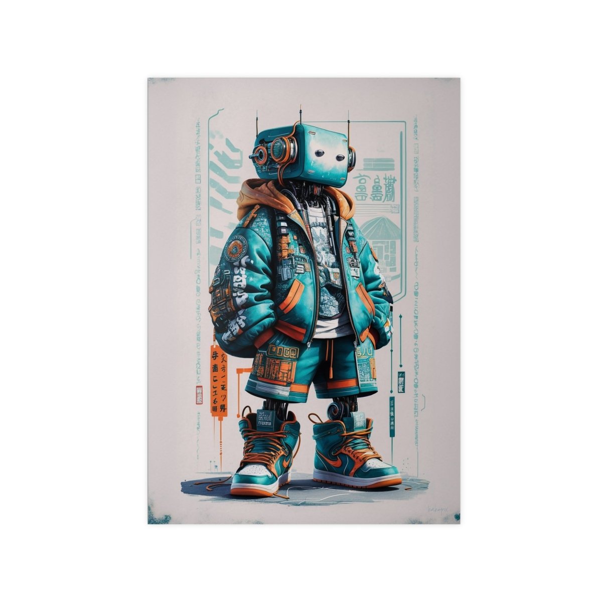 Gaming Robot Poster – Futuristischer Cyborg im Streetwear - Look - Poster bei HappyHugPixels