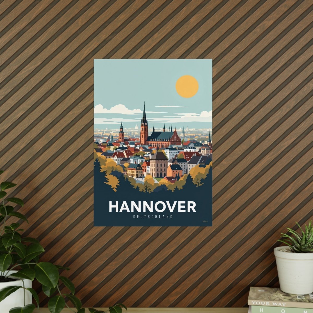 Hannover Reiseposter: Malerische Stadtansicht auf Premium - Fotopapier - Poster bei HappyHugPixels