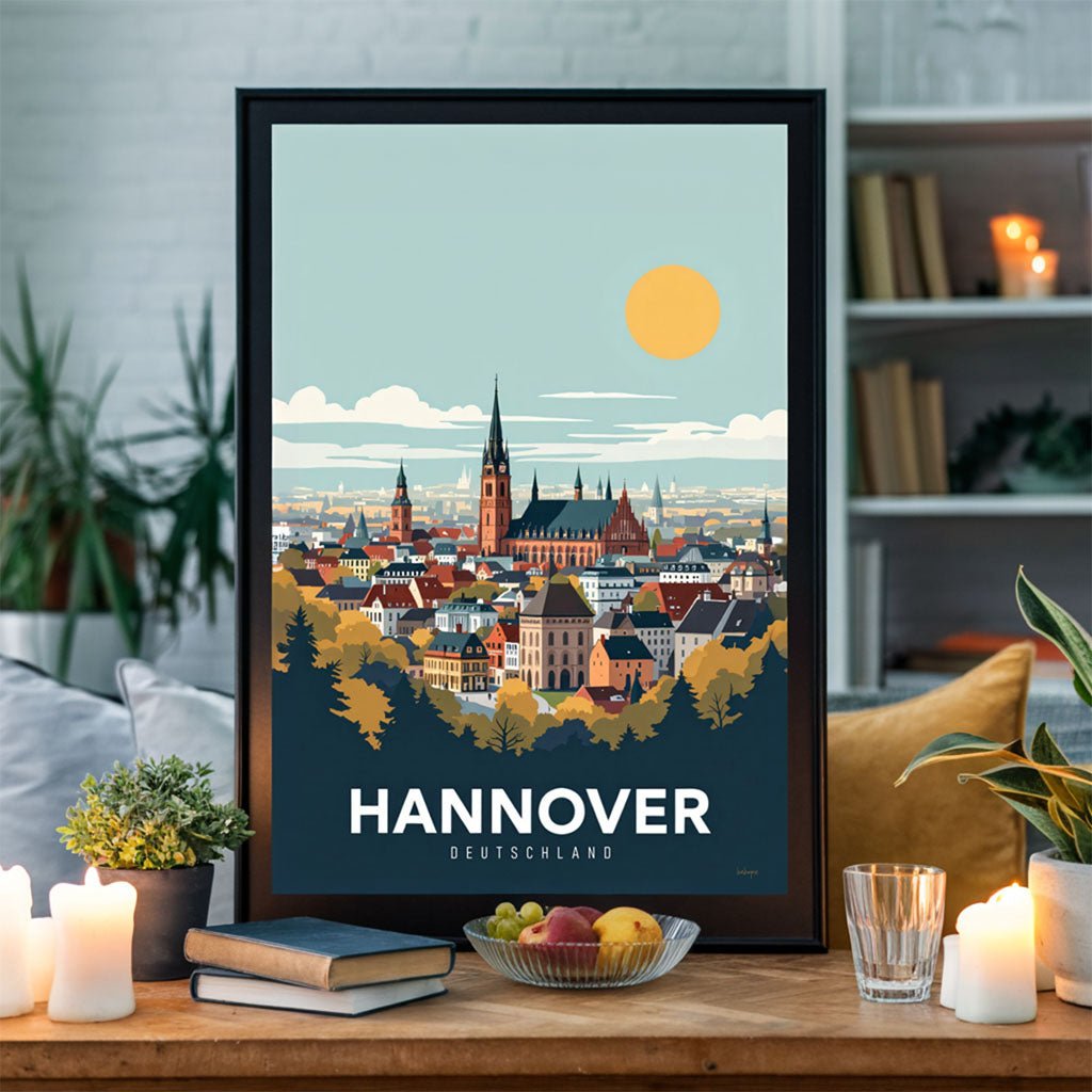 Hannover Reiseposter: Malerische Stadtansicht auf Premium - Fotopapier - Poster bei HappyHugPixels