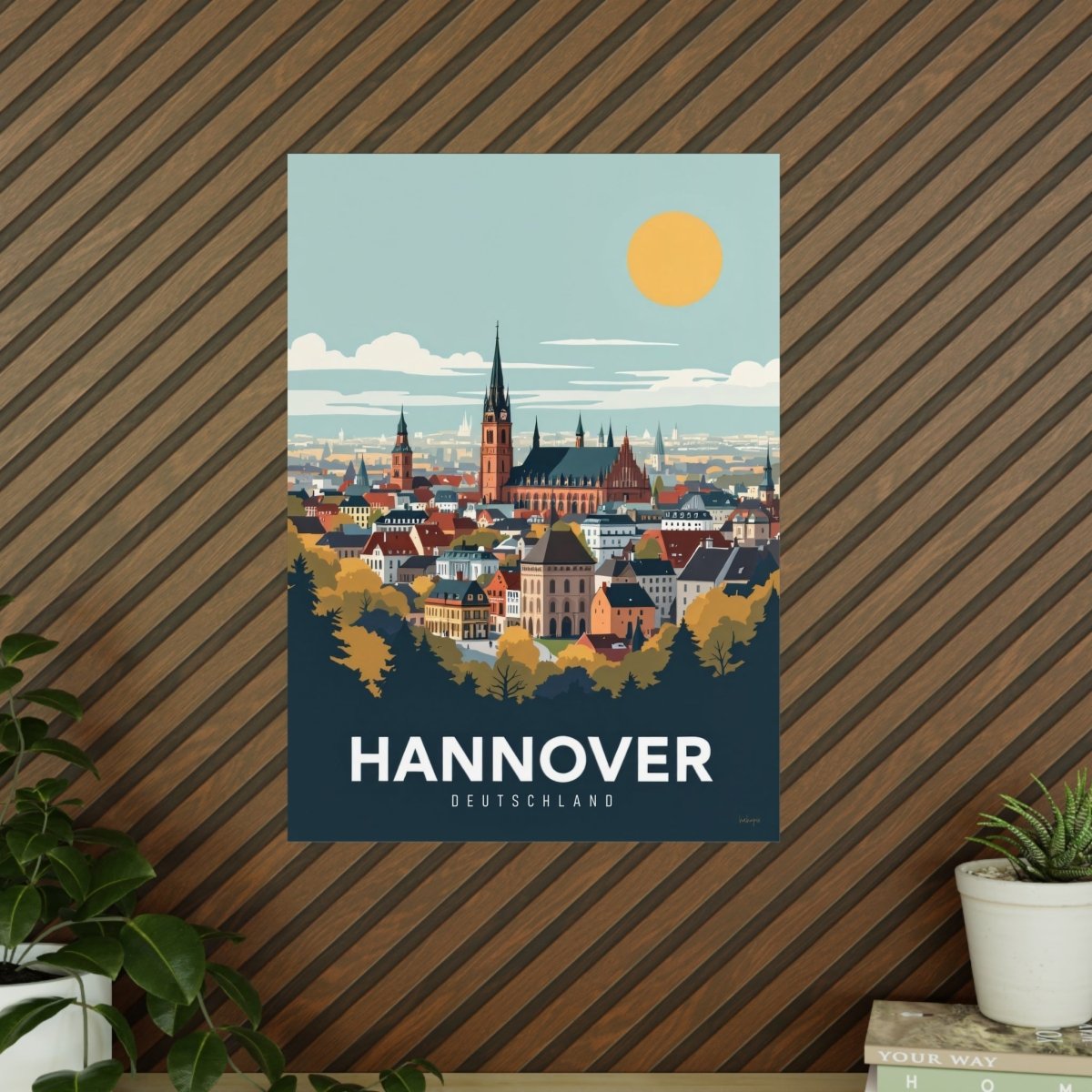 Hannover Reiseposter: Malerische Stadtansicht auf Premium - Fotopapier - Poster bei HappyHugPixels