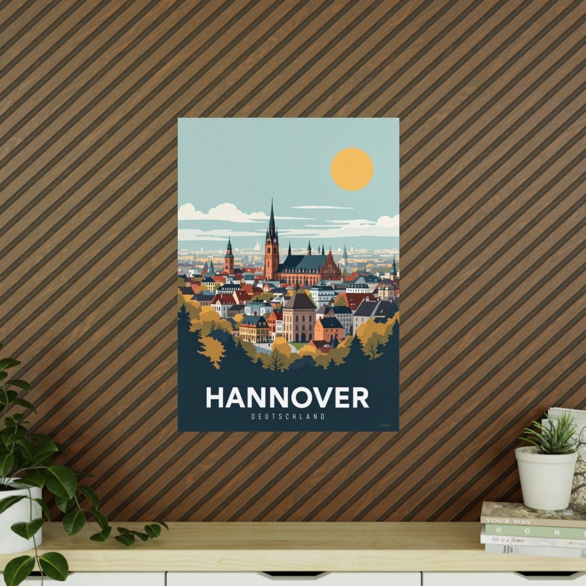 Hannover Reiseposter: Malerische Stadtansicht auf Premium - Fotopapier - Poster bei HappyHugPixels