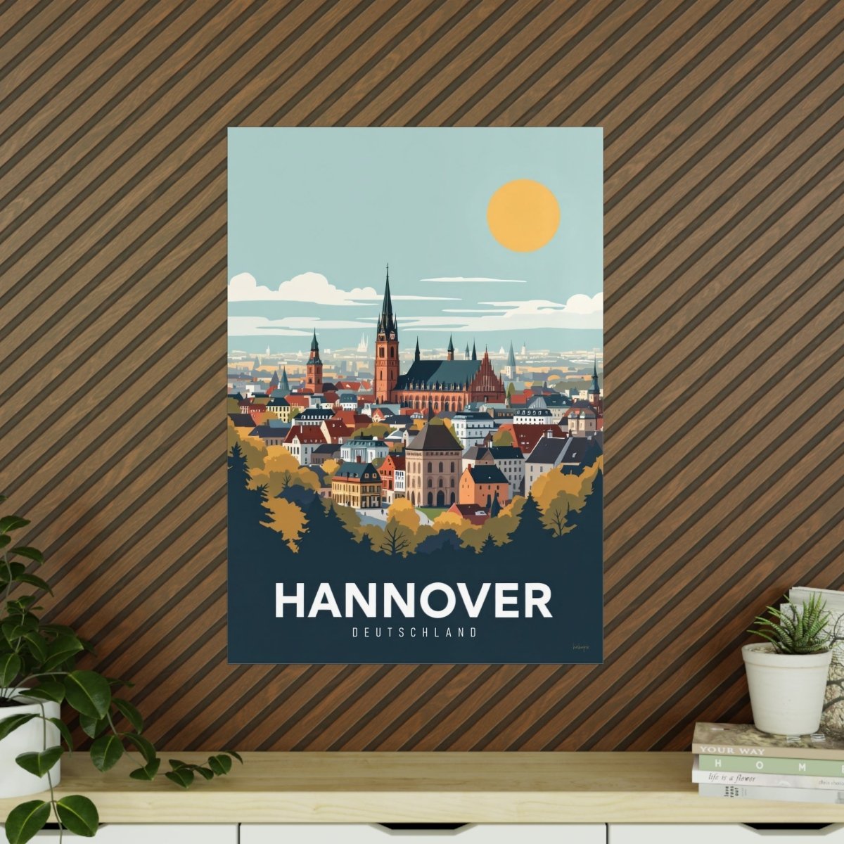 Hannover Reiseposter: Malerische Stadtansicht auf Premium - Fotopapier - Poster bei HappyHugPixels