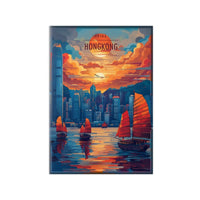 Hongkong Skyline –Exquisites Travelposter, traditionelle Dschunken - Poster bei HappyHugPixels