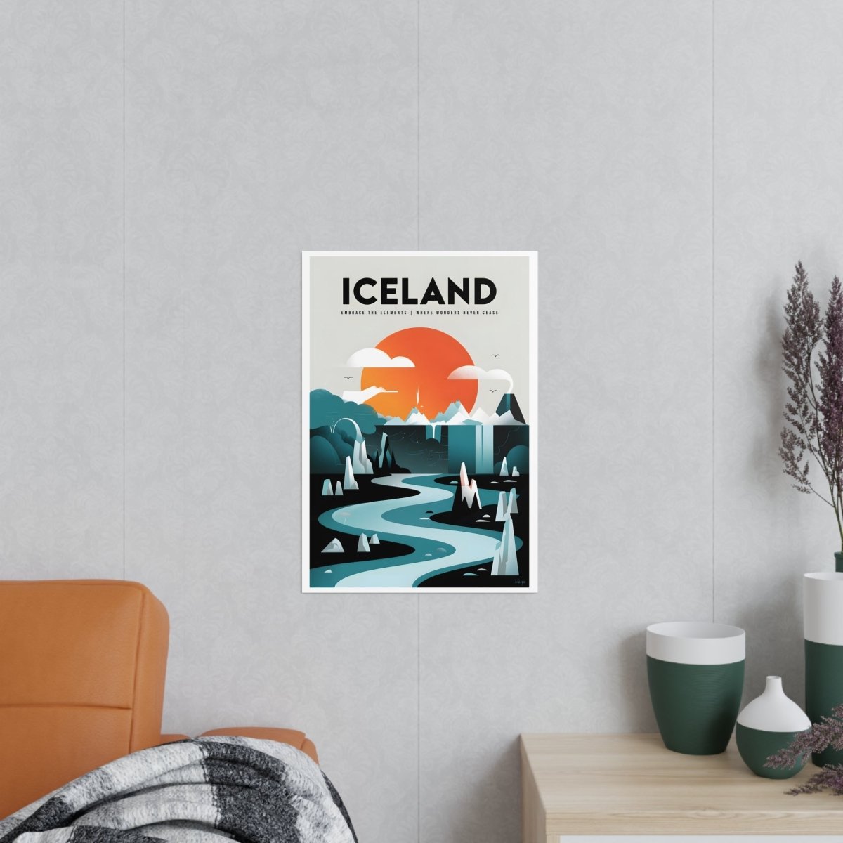 Island Reiseposter Vintage: Nordische Landschaft - Poster bei HappyHugPixels