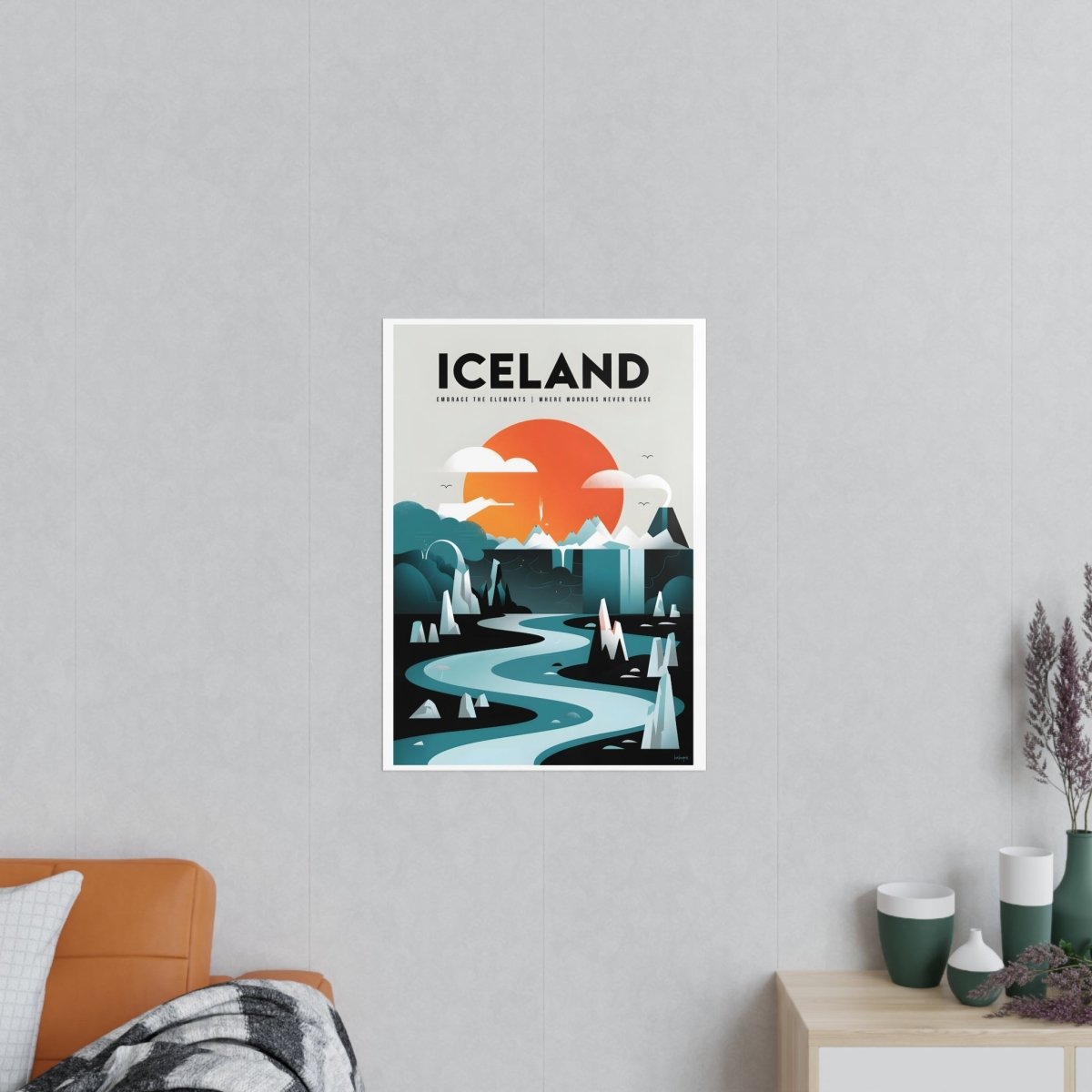 Island Reiseposter Vintage: Nordische Landschaft - Poster bei HappyHugPixels