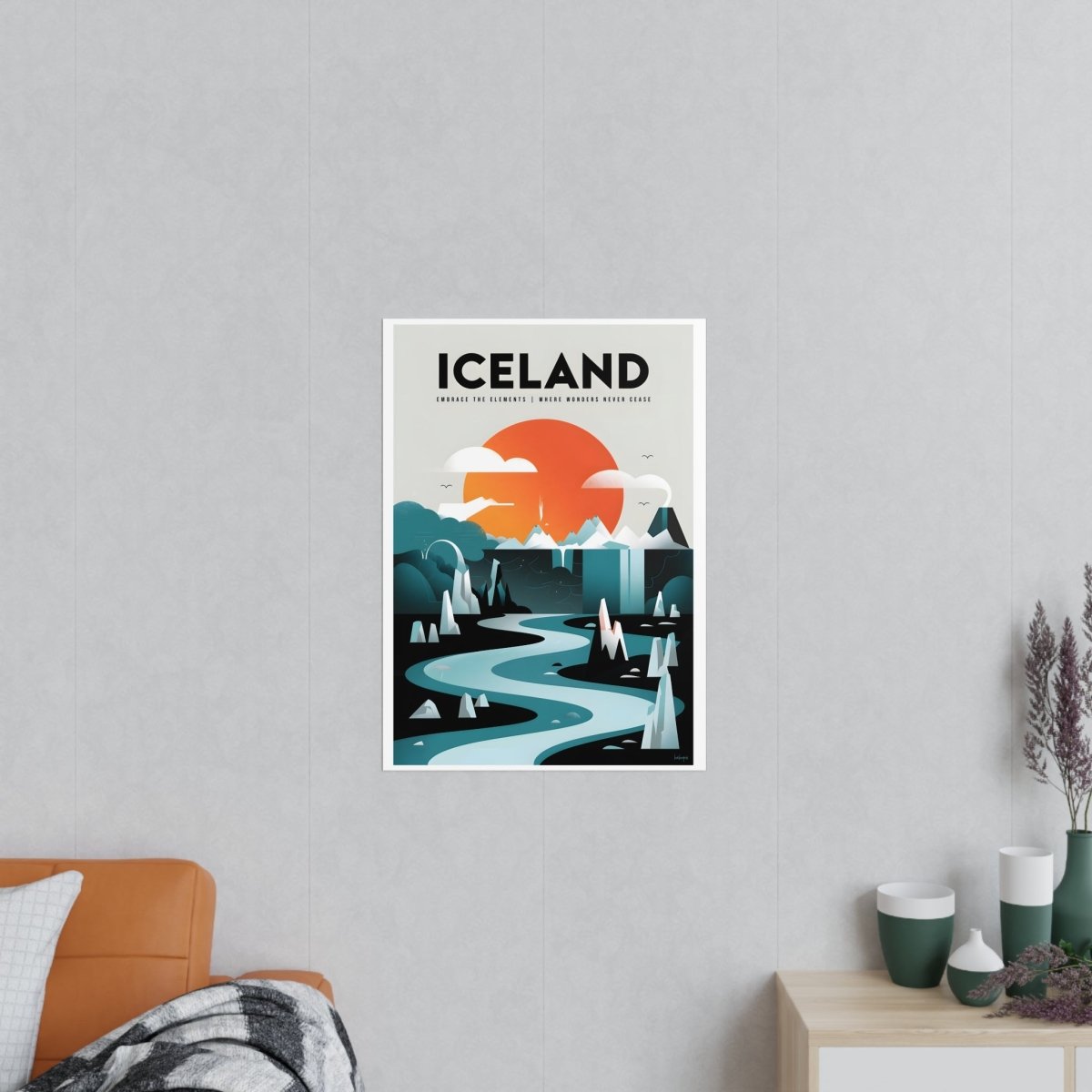 Island Reiseposter Vintage: Nordische Landschaft - Poster bei HappyHugPixels