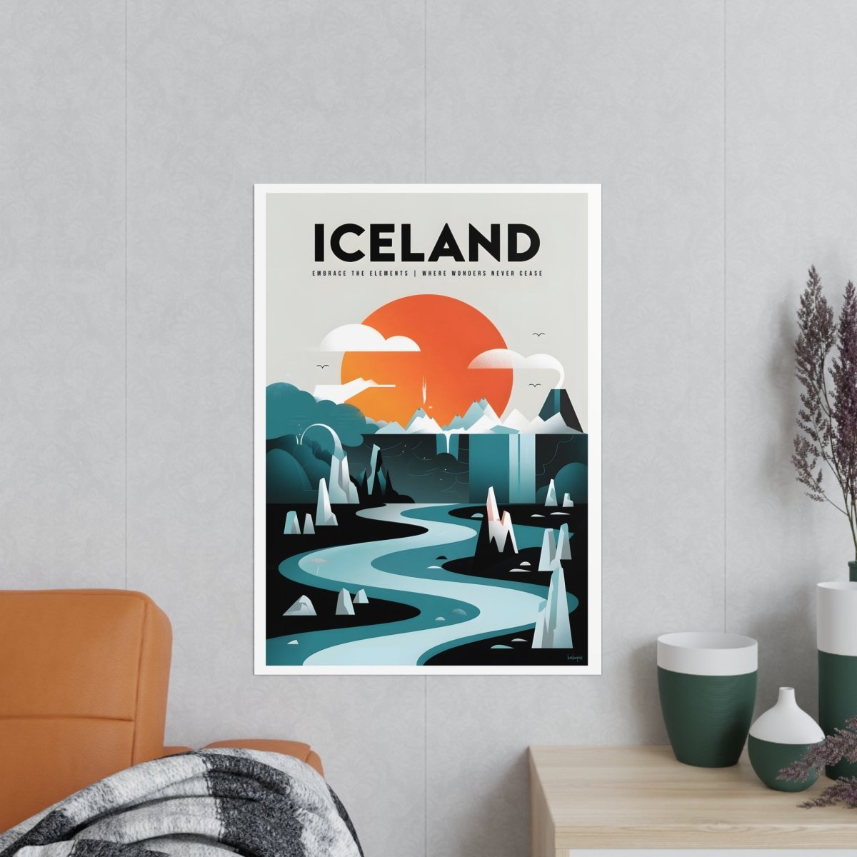 Island Reiseposter Vintage: Nordische Landschaft - Poster bei HappyHugPixels