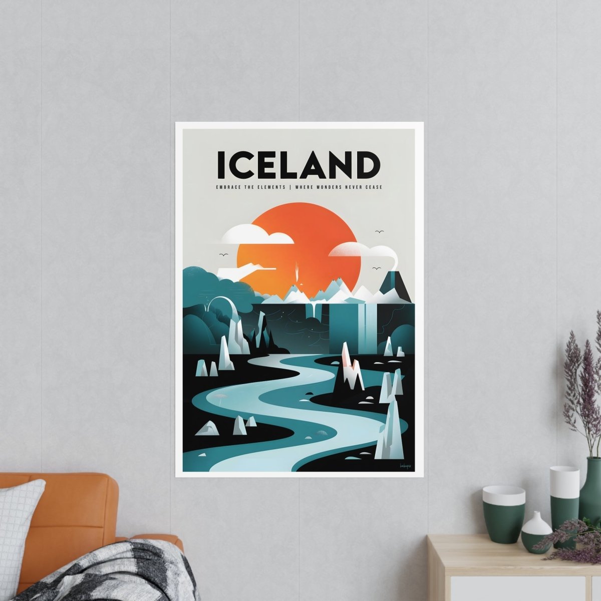 Island Reiseposter Vintage: Nordische Landschaft - Poster bei HappyHugPixels