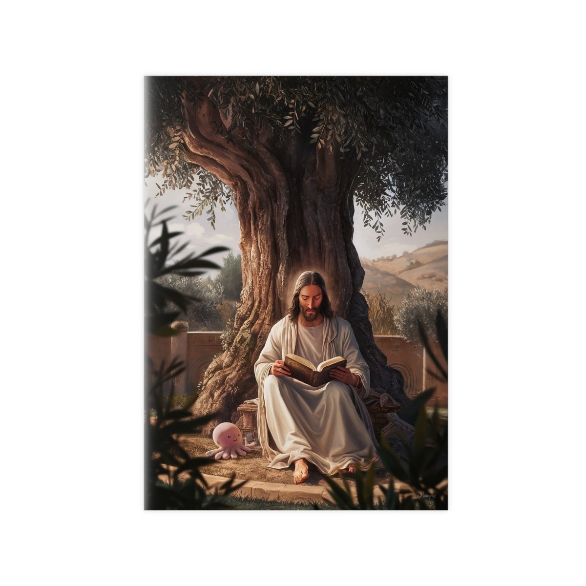 Jesus - The Messias mit einem rosa Oktopus - Kunstposter - Poster bei HappyHugPixels