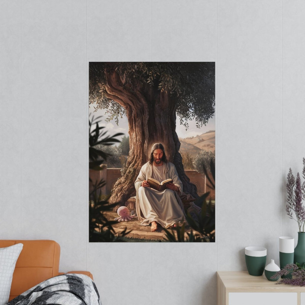 Jesus - The Messias mit einem rosa Oktopus - Kunstposter - Poster bei HappyHugPixels