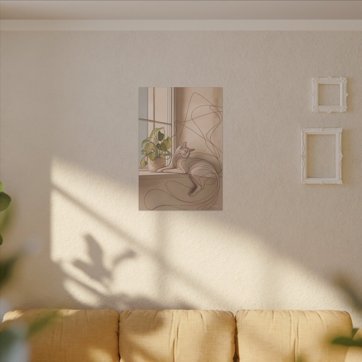 Katze Sonnenlicht Leinwand - Harmonie des Minimalismus Line Draw - Canvas bei HappyHugPixels