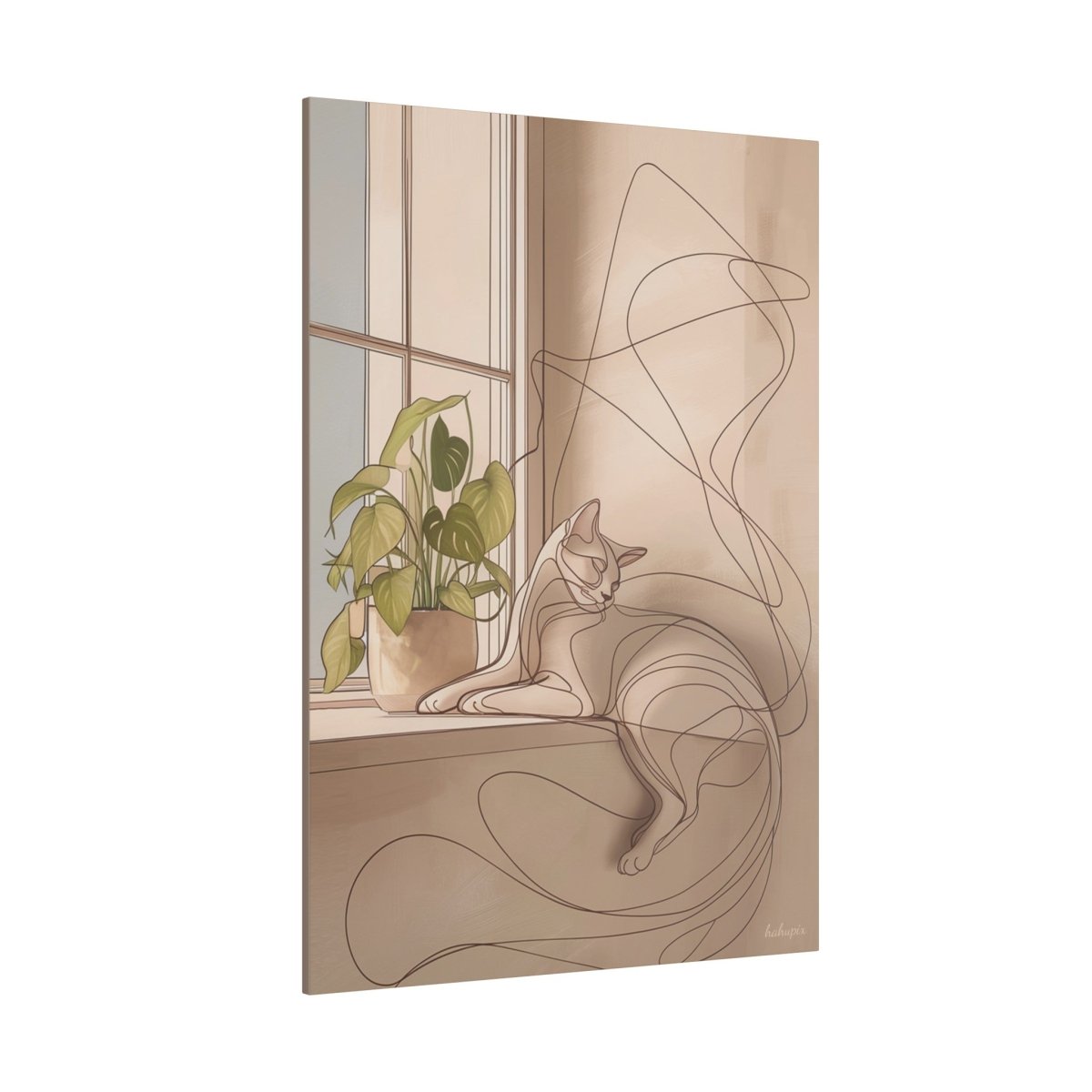 Katze Sonnenlicht Leinwand - Harmonie des Minimalismus Line Draw - Canvas bei HappyHugPixels