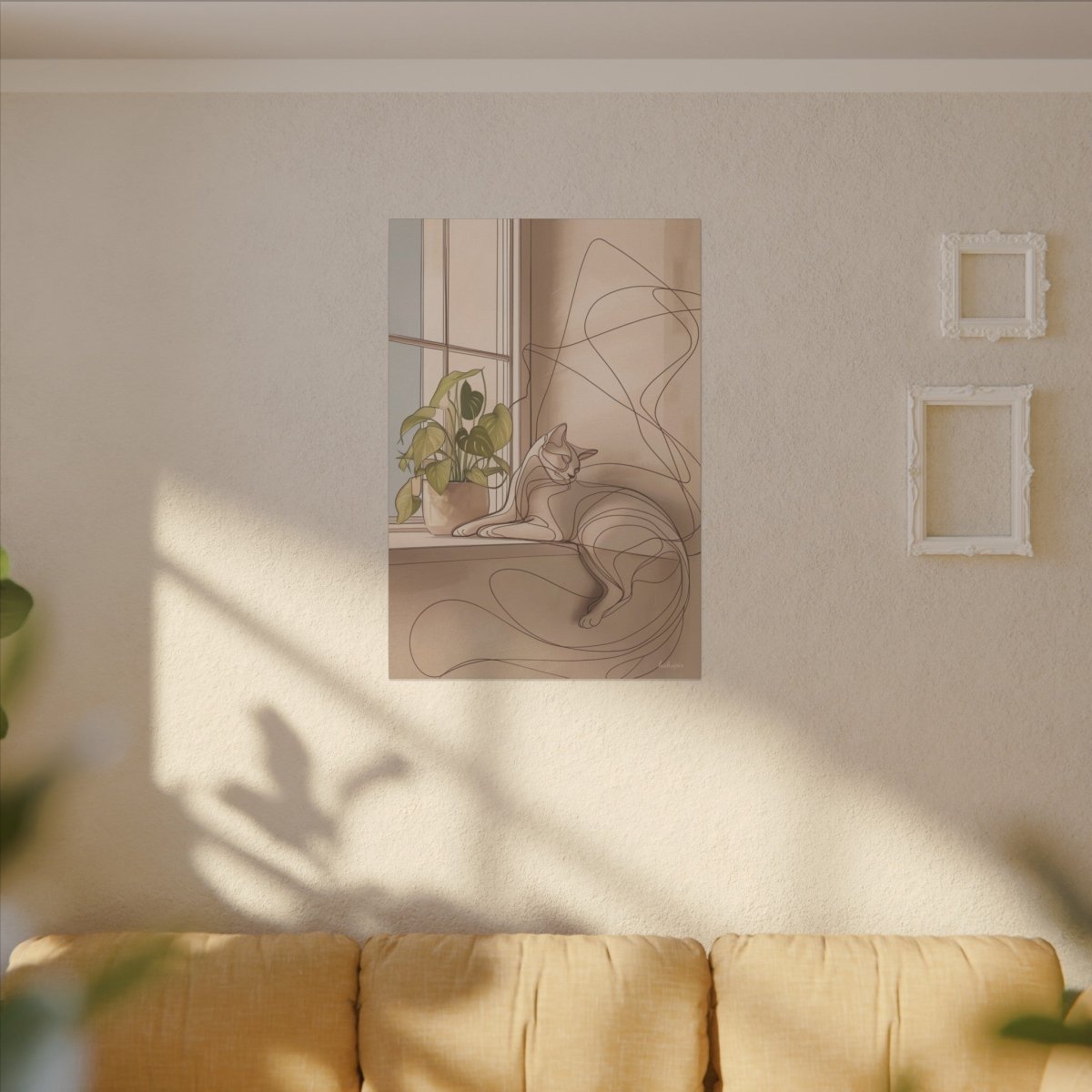 Katze Sonnenlicht Leinwand - Harmonie des Minimalismus Line Draw - Canvas bei HappyHugPixels