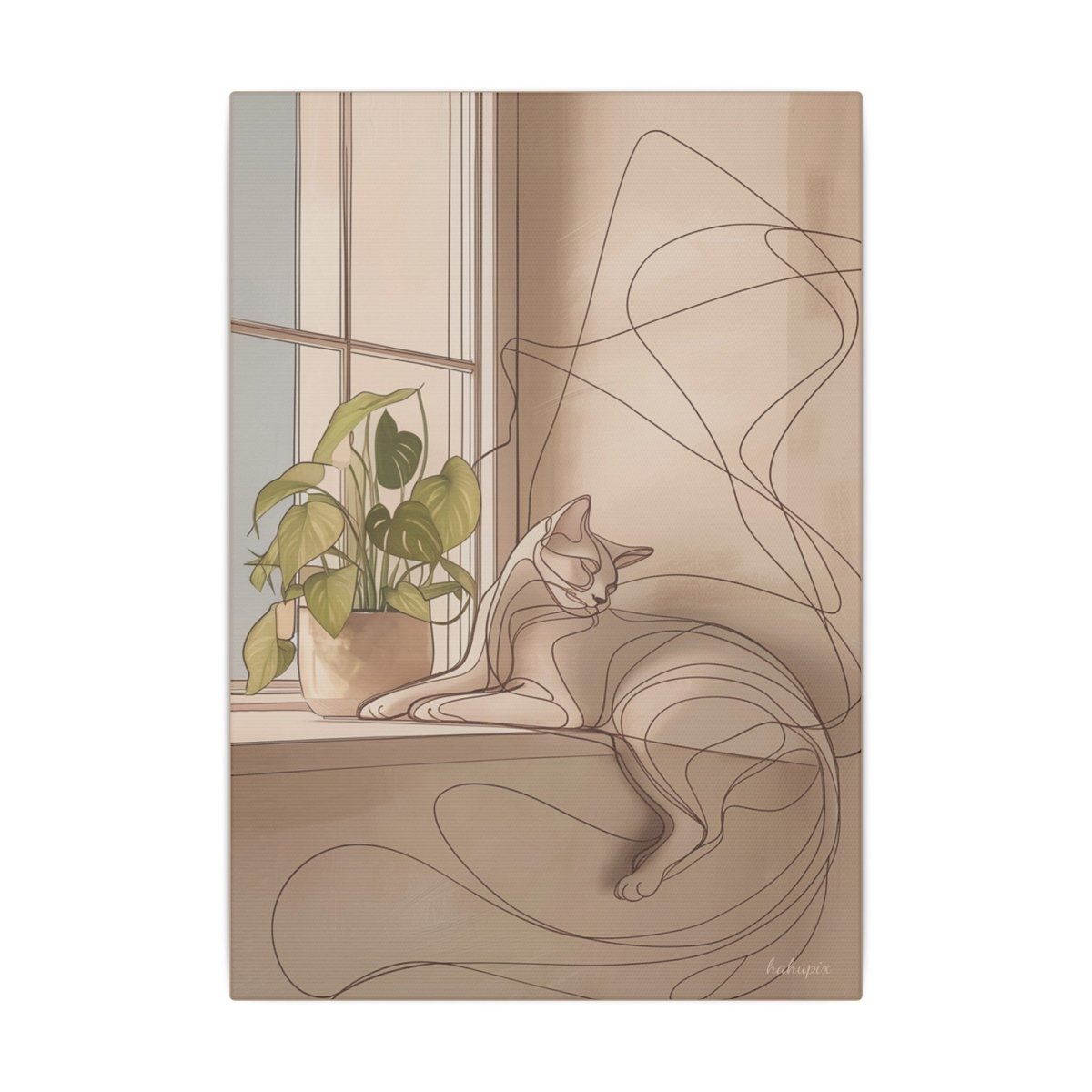 Katze Sonnenlicht Leinwand - Harmonie des Minimalismus Line Draw - Canvas bei HappyHugPixels