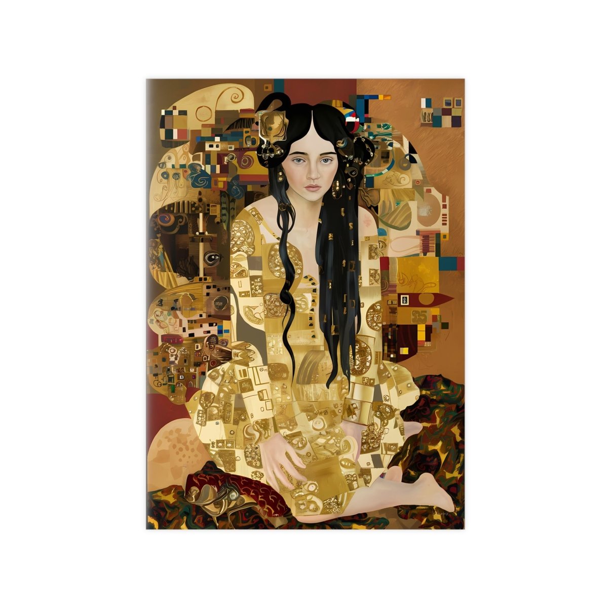 Klimt inspiriertes Jugendstil Frauen Porträt Poster in Gold - Poster bei HappyHugPixels