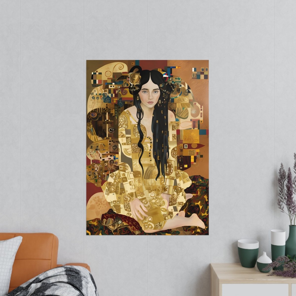 Klimt inspiriertes Jugendstil Frauen Porträt Poster in Gold - Poster bei HappyHugPixels