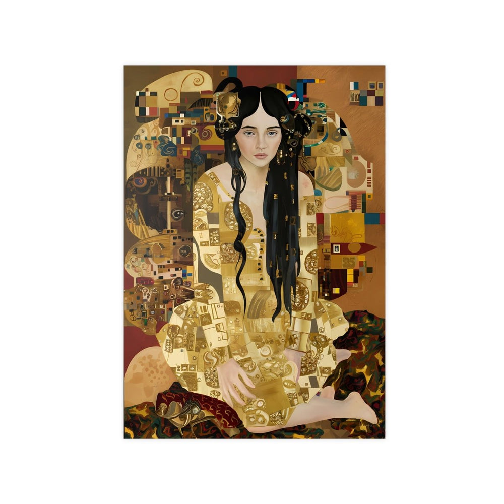 Klimt inspiriertes Jugendstil Frauen Porträt Poster in Gold - Poster bei HappyHugPixels