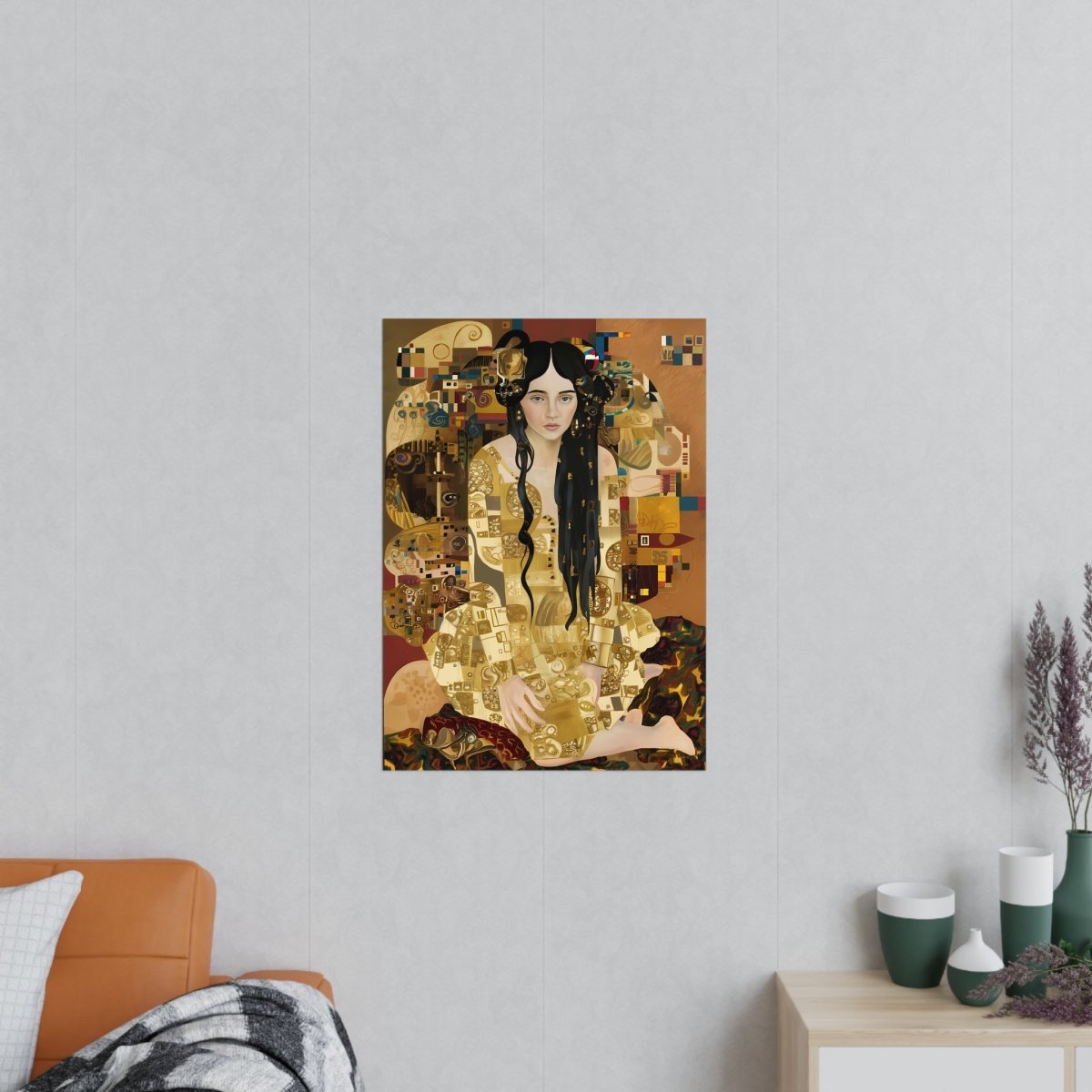 Klimt inspiriertes Jugendstil Frauen Porträt Poster in Gold - Poster bei HappyHugPixels