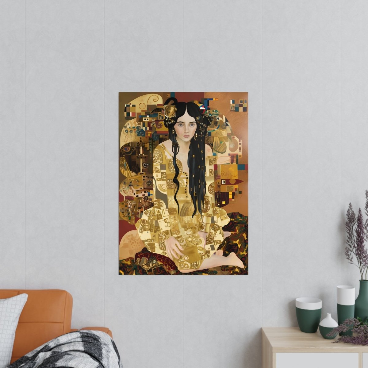 Klimt inspiriertes Jugendstil Frauen Porträt Poster in Gold - Poster bei HappyHugPixels