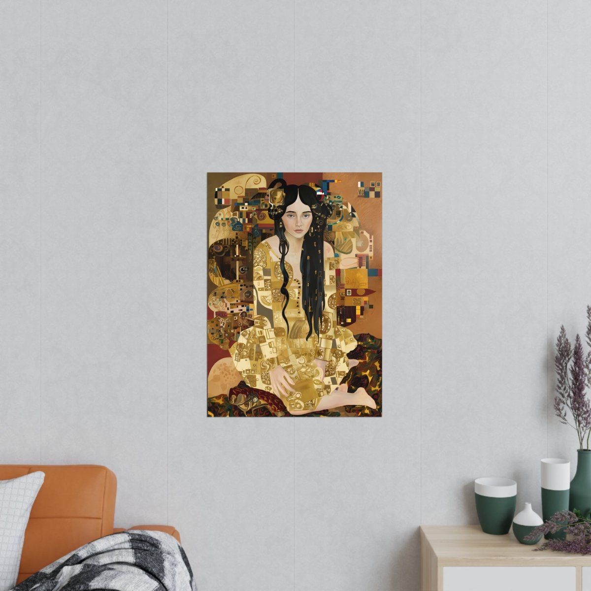 Klimt inspiriertes Jugendstil Frauen Porträt Poster in Gold - Poster bei HappyHugPixels