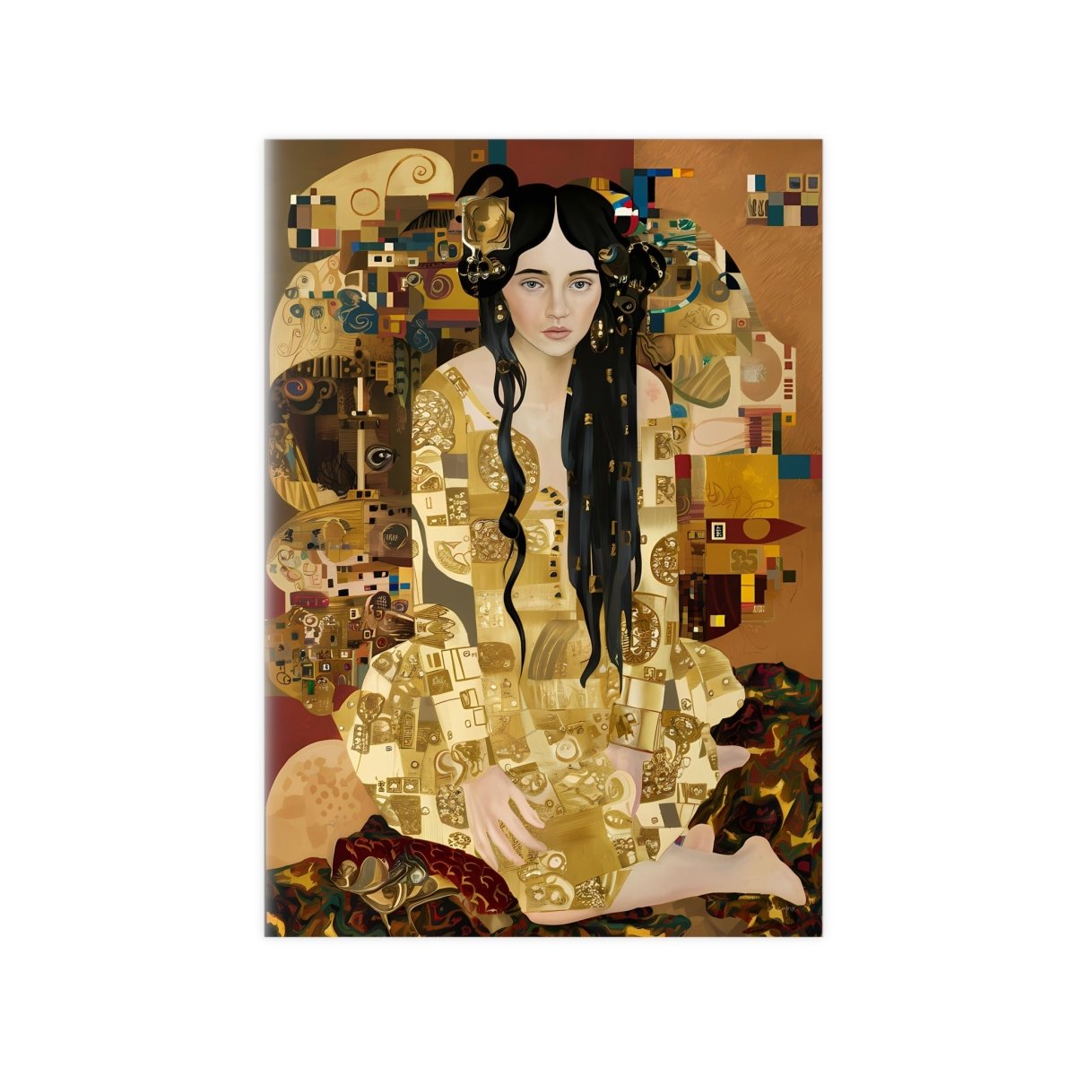 Klimt inspiriertes Jugendstil Frauen Porträt Poster in Gold - Poster bei HappyHugPixels