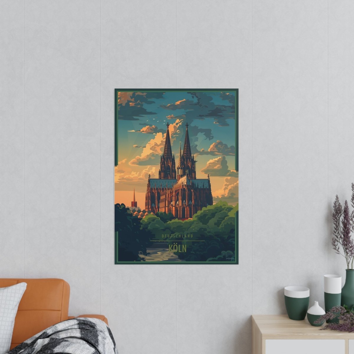 Kölner Dom - Stilvolles Reiseposter des Wahrzeichens - Poster bei HappyHugPixels