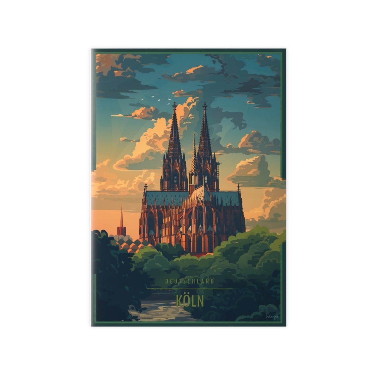 Kölner Dom - Stilvolles Reiseposter des Wahrzeichens - Poster bei HappyHugPixels