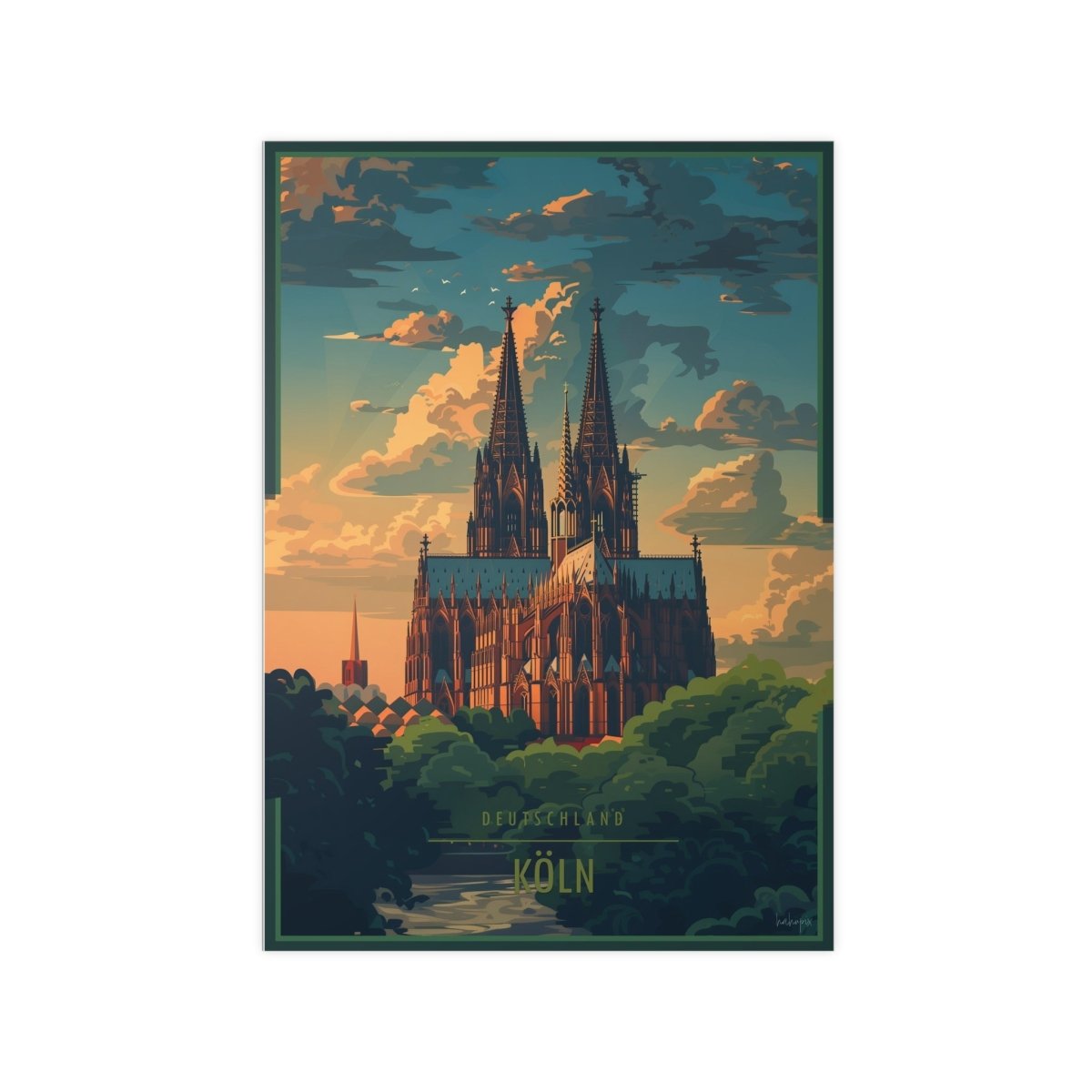 Kölner Dom - Stilvolles Reiseposter des Wahrzeichens - Poster bei HappyHugPixels