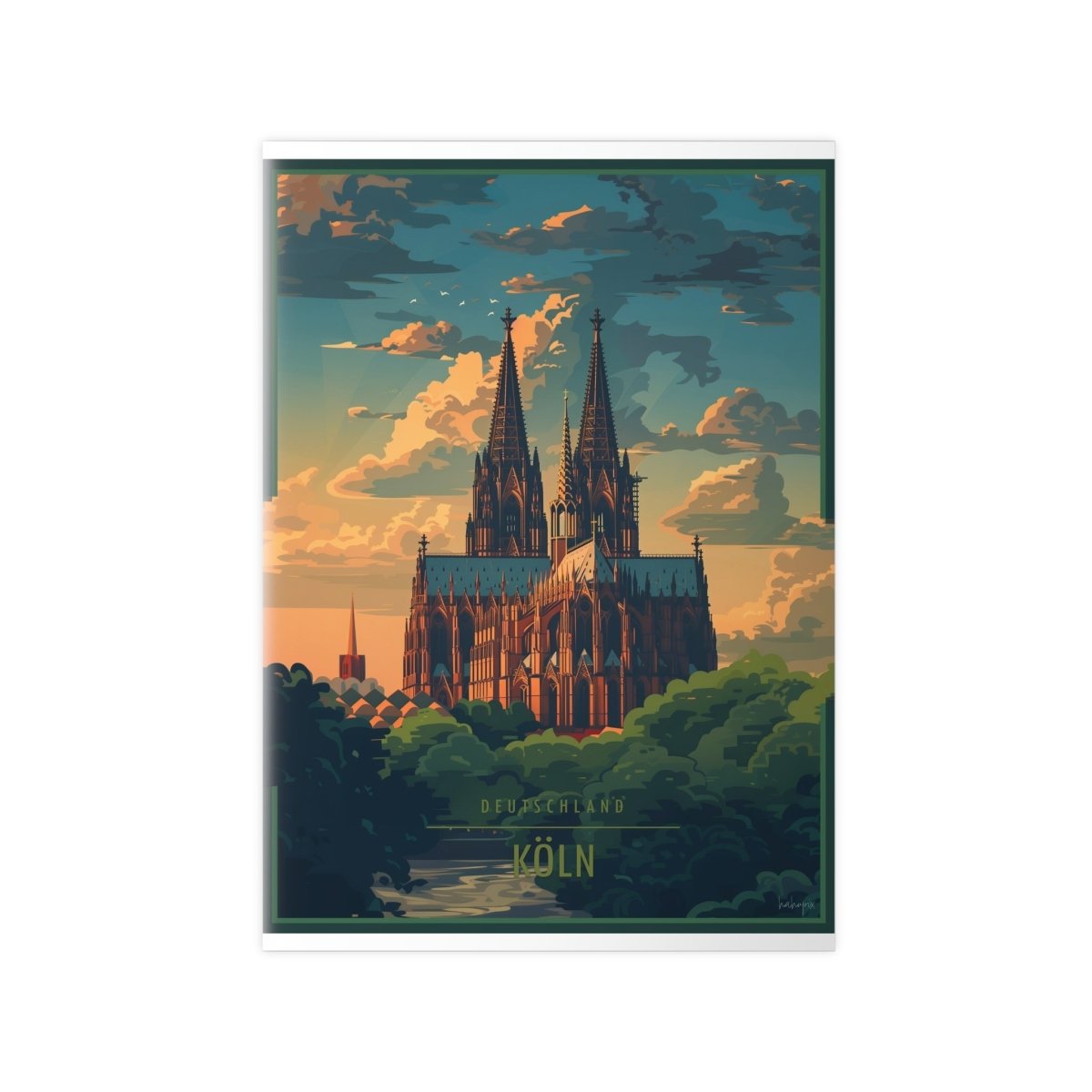 Kölner Dom - Stilvolles Reiseposter des Wahrzeichens - Poster bei HappyHugPixels