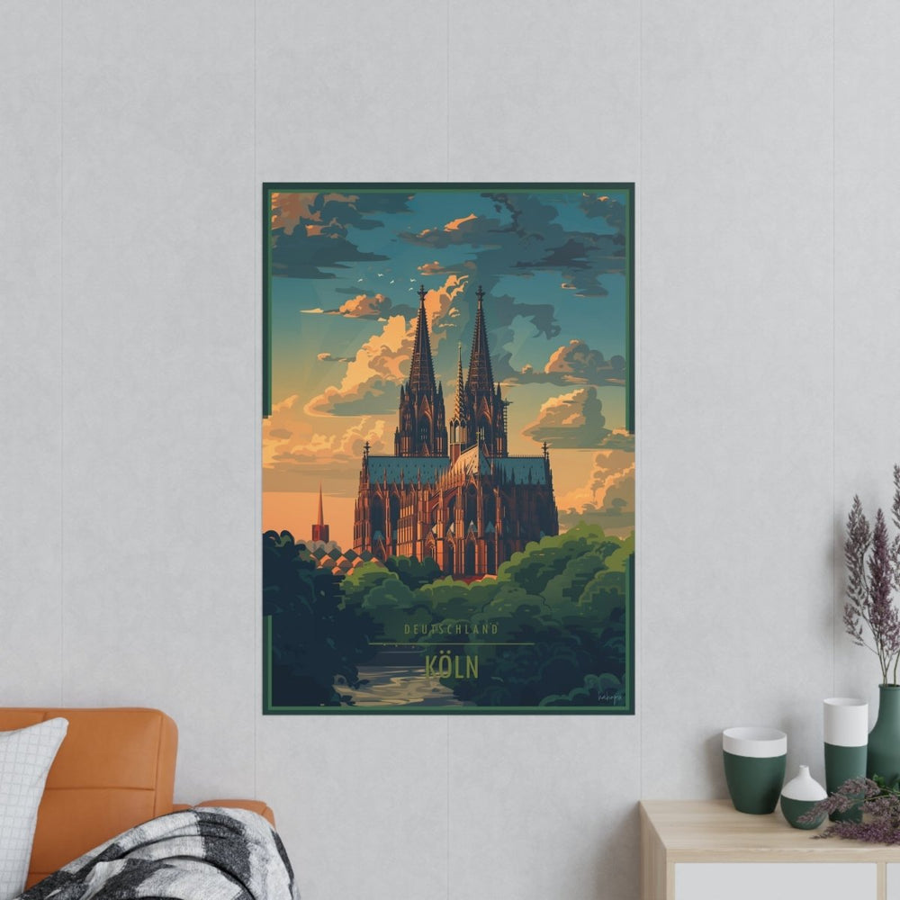 Kölner Dom - Stilvolles Reiseposter des Wahrzeichens - Poster bei HappyHugPixels