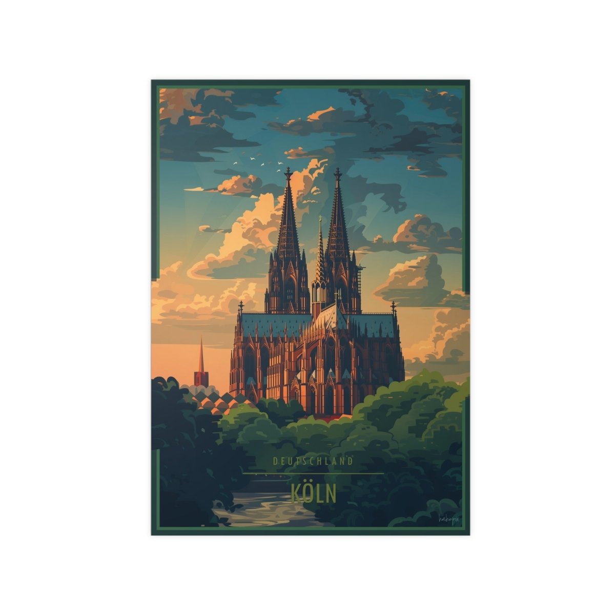 Kölner Dom - Stilvolles Reiseposter des Wahrzeichens - Poster bei HappyHugPixels