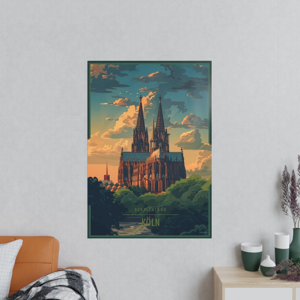 Kölner Dom - Stilvolles Reiseposter des Wahrzeichens - Poster bei HappyHugPixels