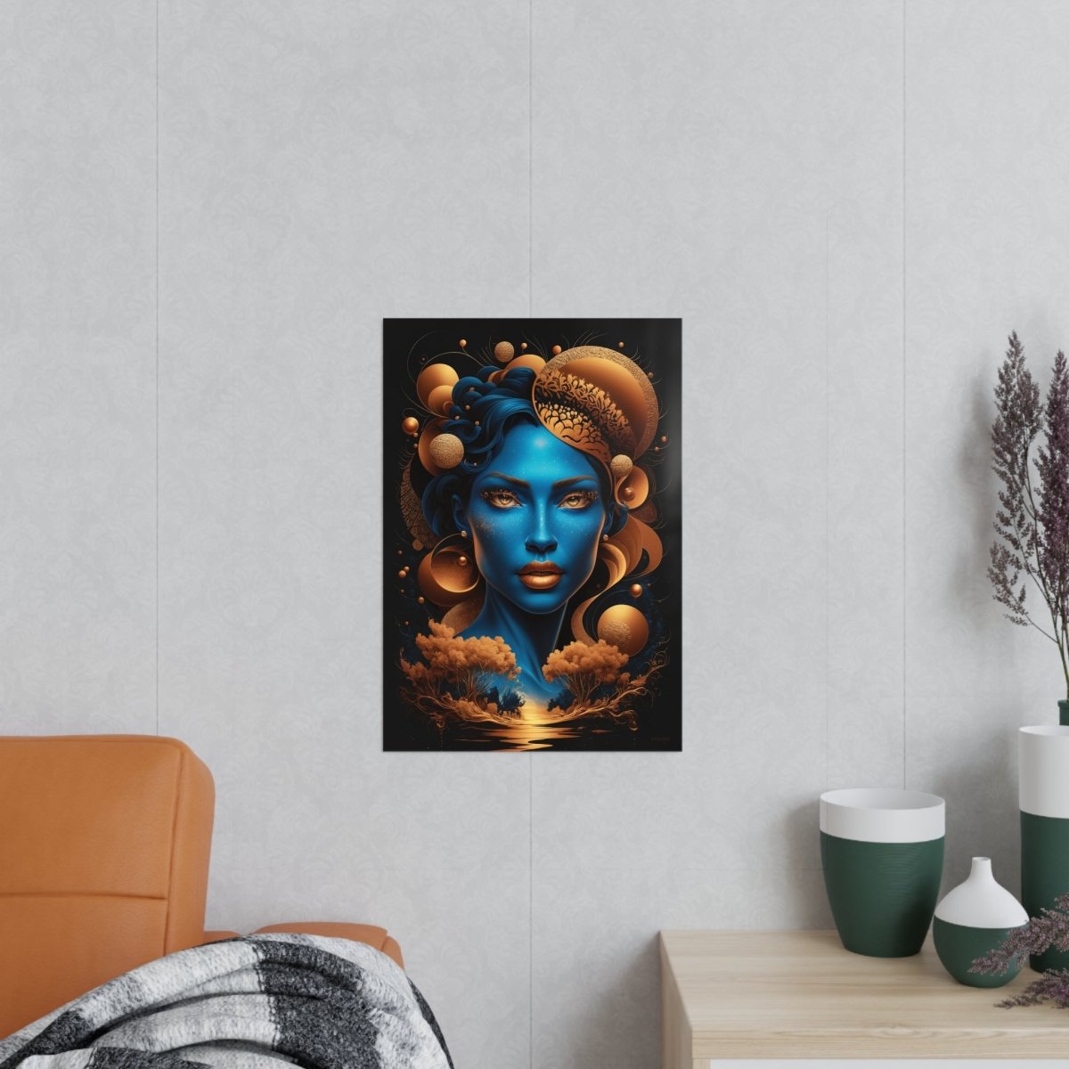 Kunstposter Blaues Gesicht – Surrealistische Kunst - Poster bei HappyHugPixels