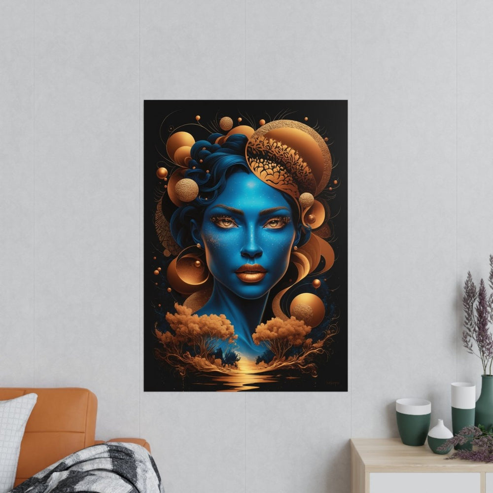 Kunstposter Blaues Gesicht – Surrealistische Kunst - Poster bei HappyHugPixels