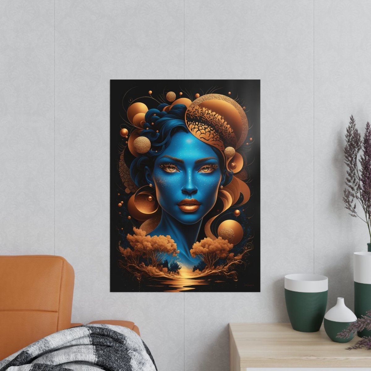 Kunstposter Blaues Gesicht – Surrealistische Kunst - Poster bei HappyHugPixels